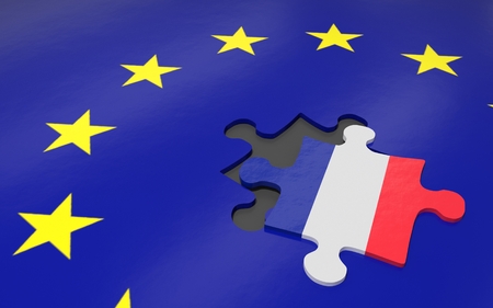 70411126 - 3d illustration frexit the removed piece in a puzzle eu